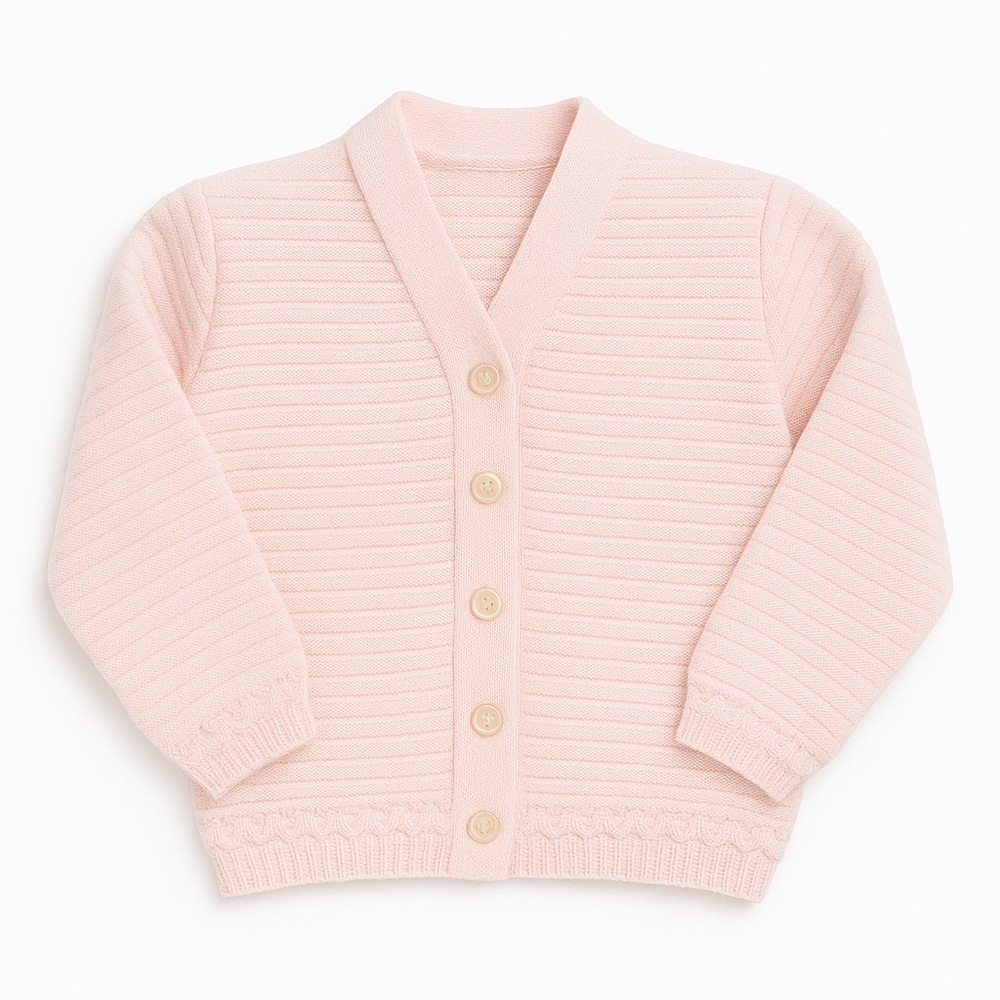 Light Pink Knit Sweater With Pearl Buttons